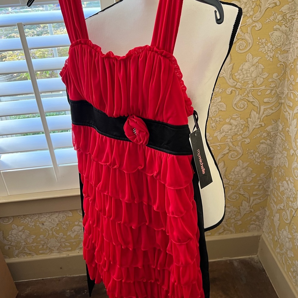 NWT my Michelle girls red overlay dress valentines day holiday formal 16 NEW